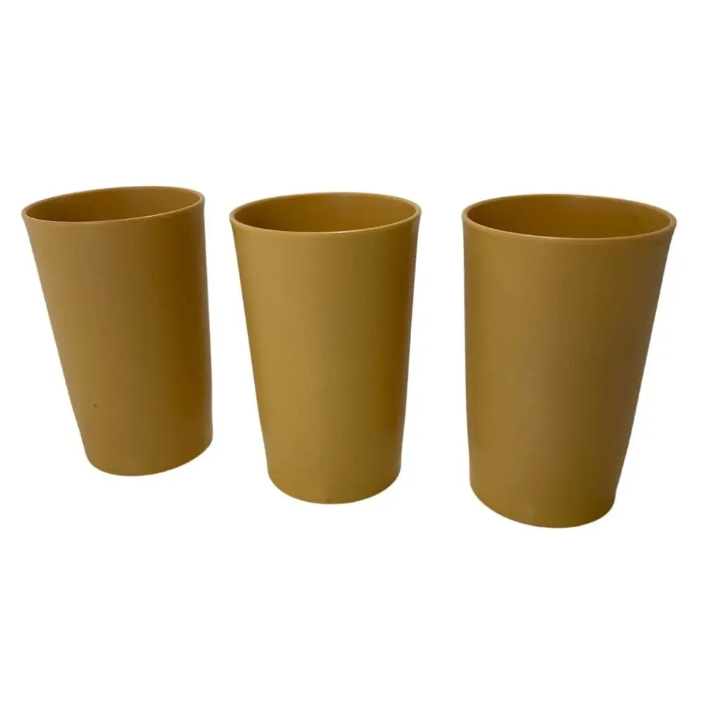 Set Of 3 Vintage Tupperware 873 Harvest Gold 12 Oz Plastic Beverage Cups